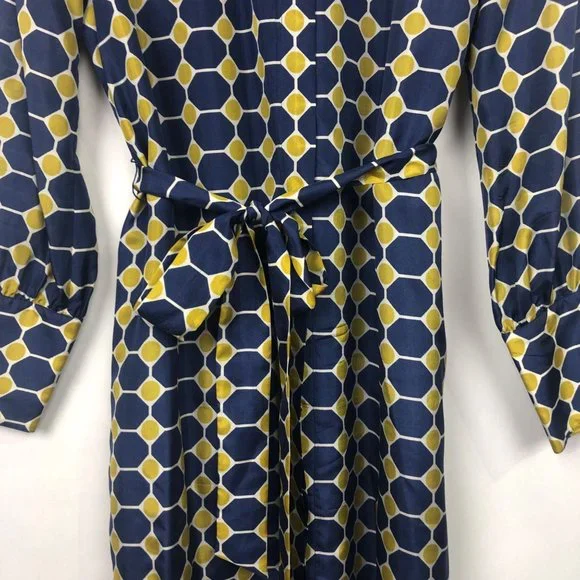 Brooks Brothers Silk Navy and Gold Geometric Dress - Picture 11 of 16
